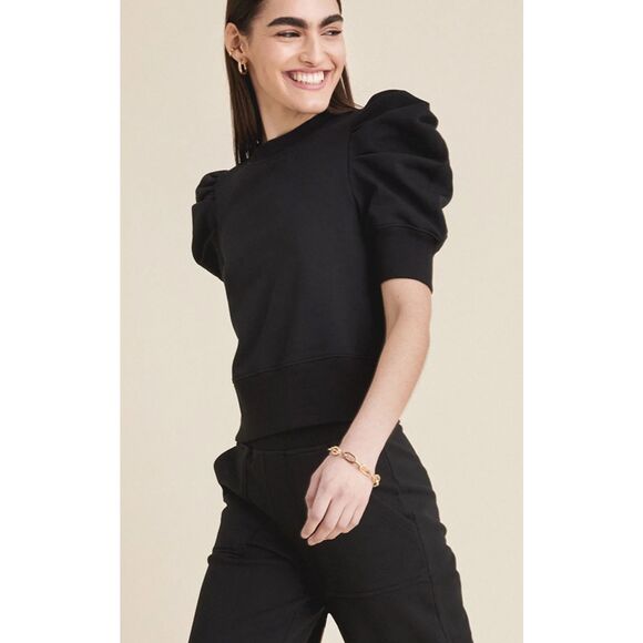 Sold Out NYC Womens The Just Enough Puff Short Sleeve Sweatshirt Black XS NWT‎ - Picture 1 of 8